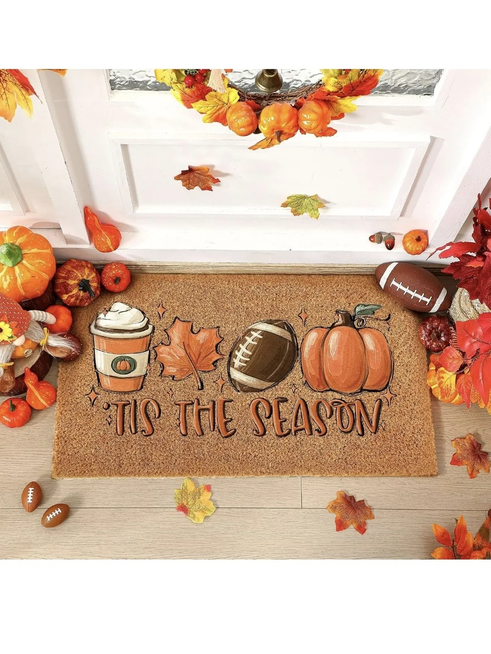 Fall Football Pumpkin 'Tis The Season Doormat - NIP
